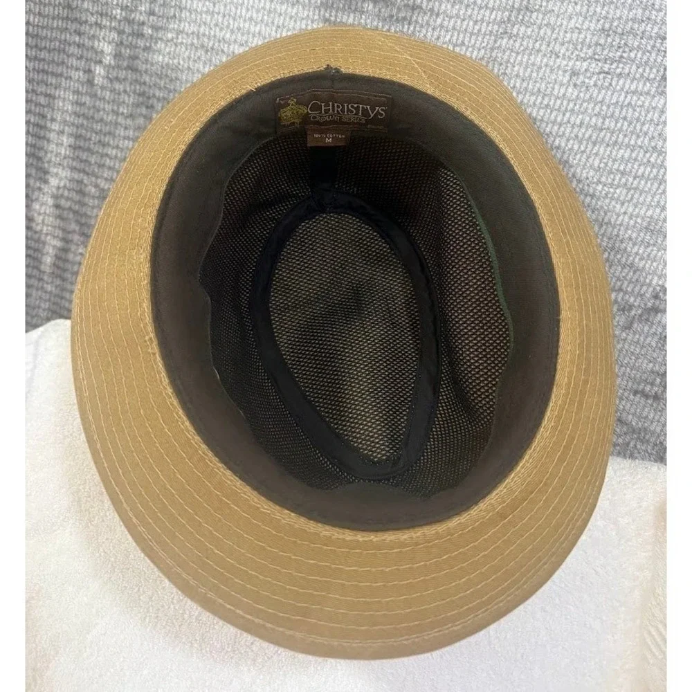 Christys Crown Series Tan Cotton‎ Fedora Hat Plaid Band Mens Size Medium Khaki